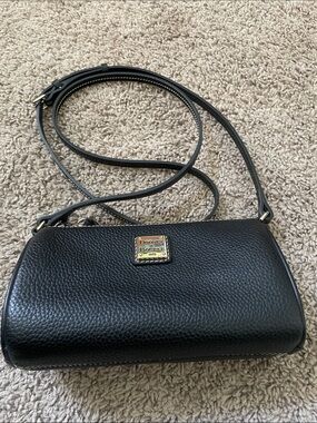Dooney & Bourke Buffy Black Pebbled Leather Crossbody with Gold Plaque